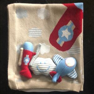 Blanket and rattle gift set for baby boy
